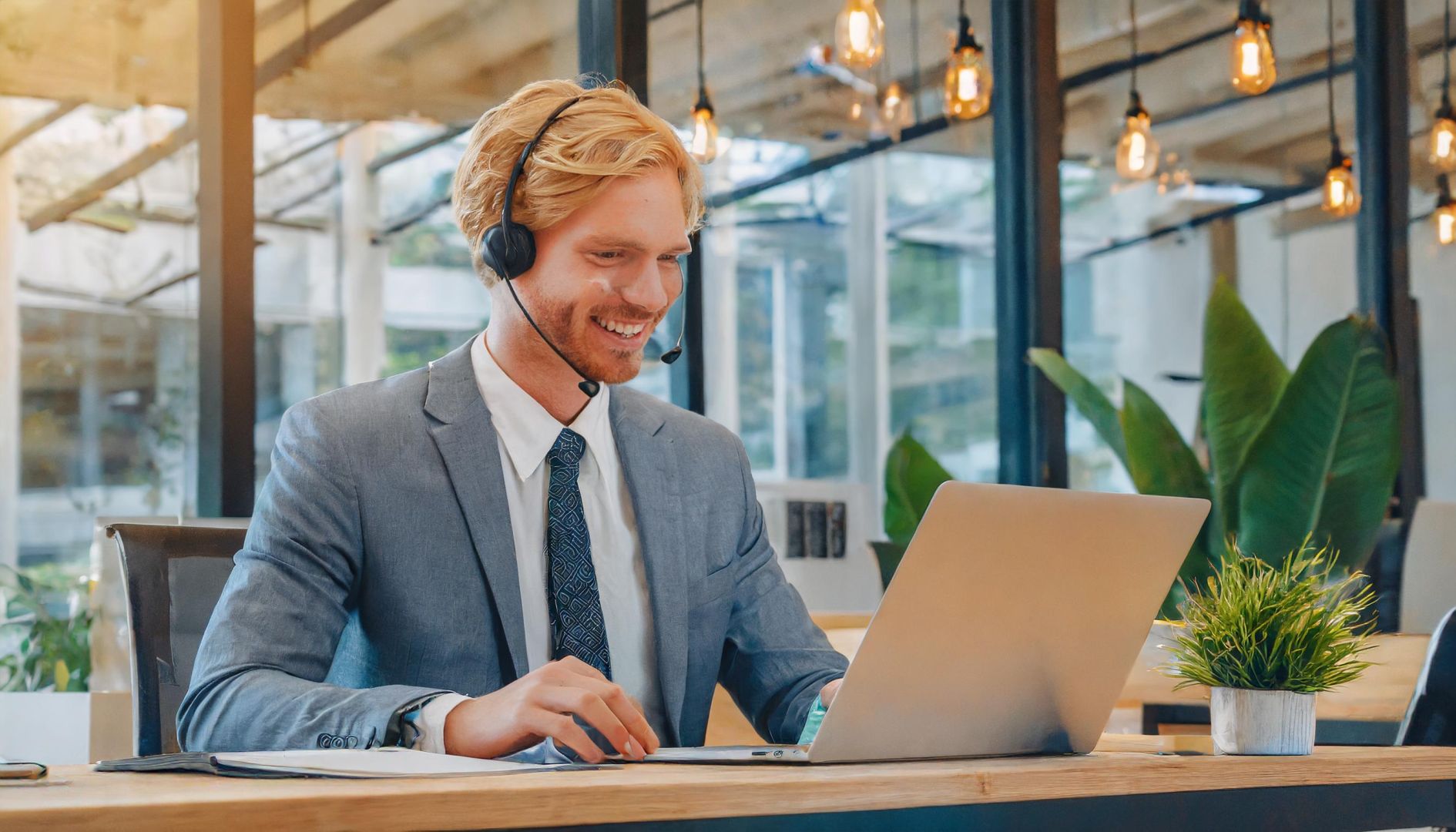 Mann trägt ein Headset